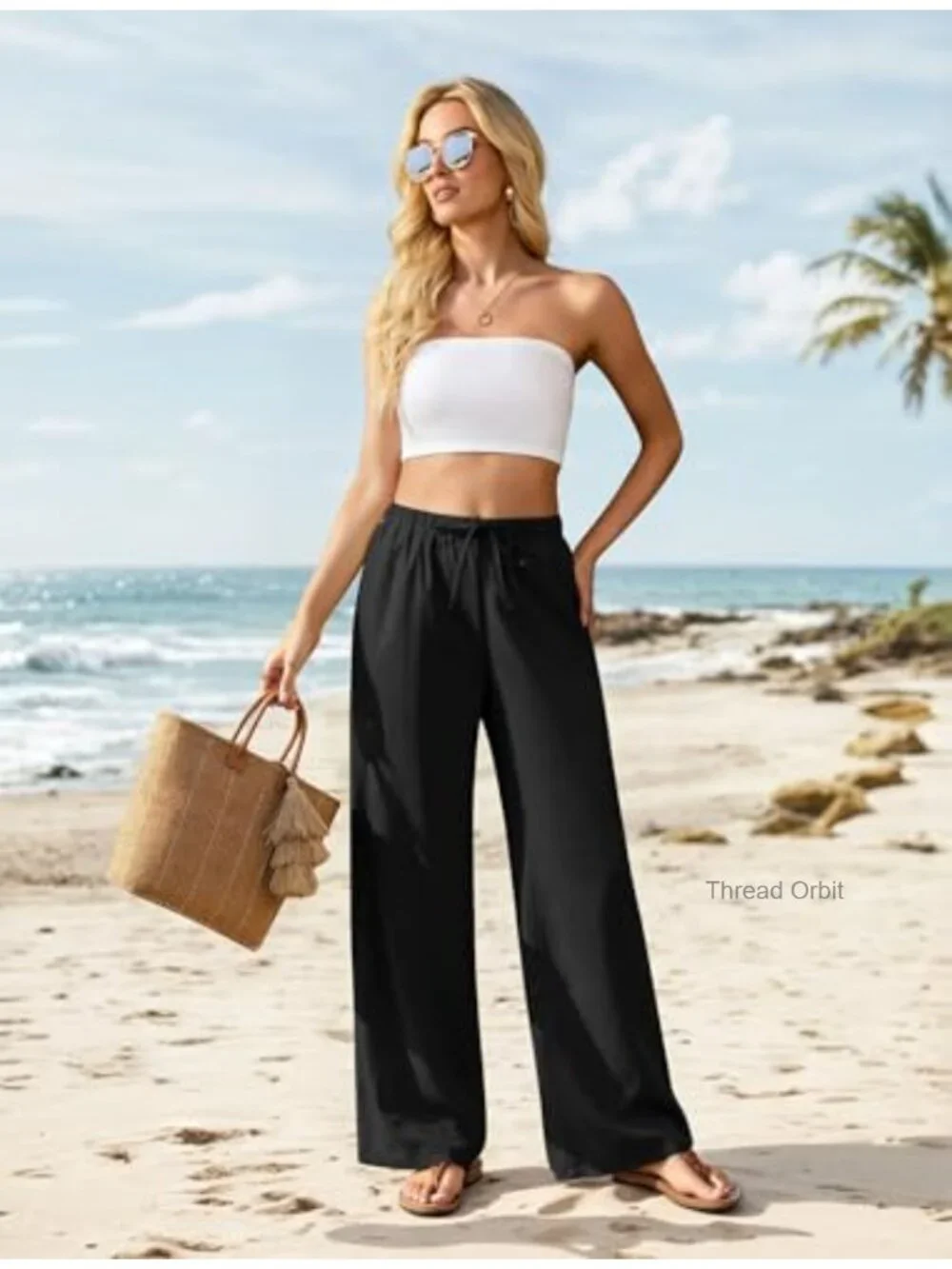 Women's Linen Wide Leg Palazzo Pants with Pockets_2